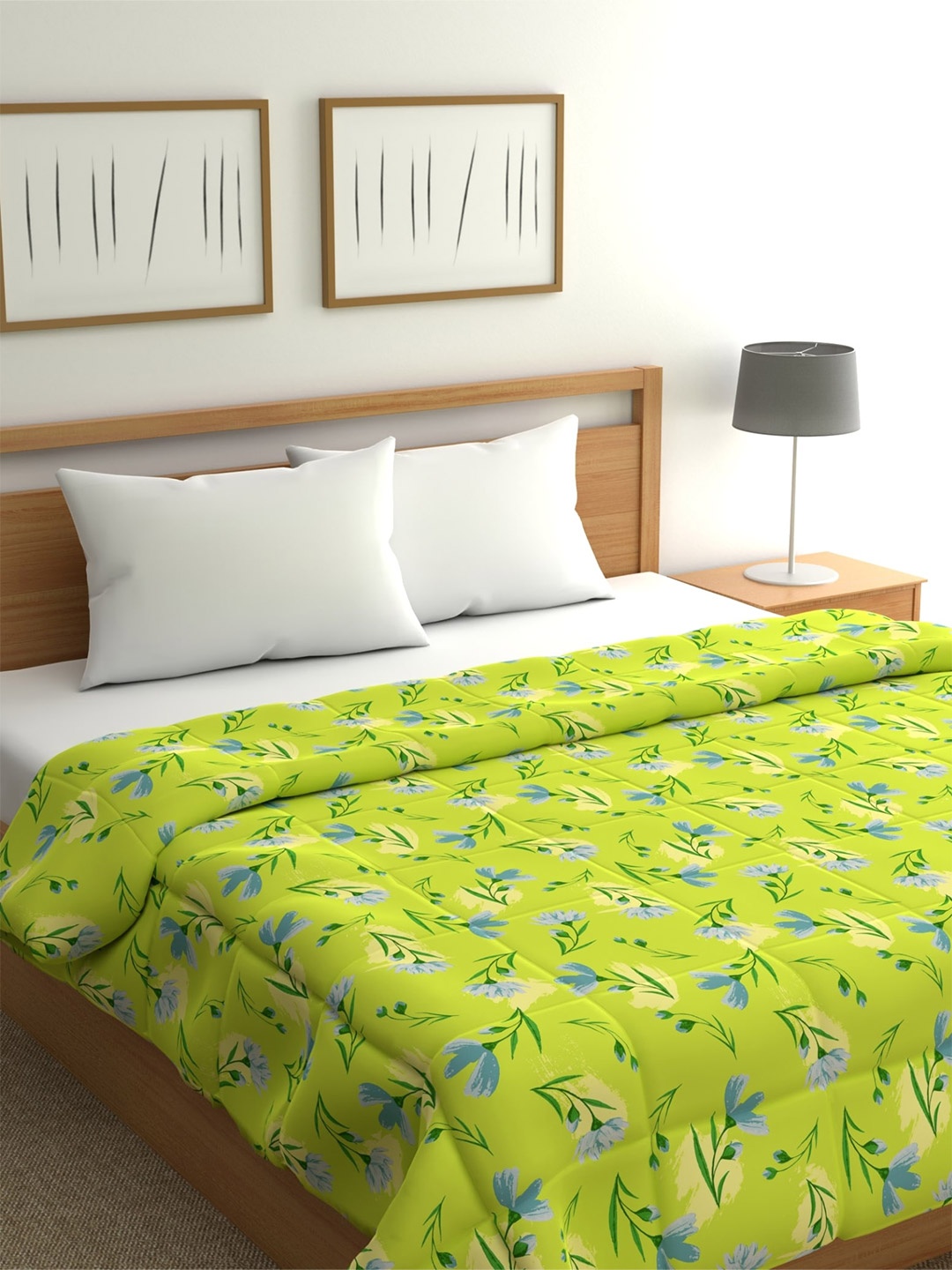 

Home Ecstasy Green & Blue Floral AC Room 150 GSM Double Bed Comforter