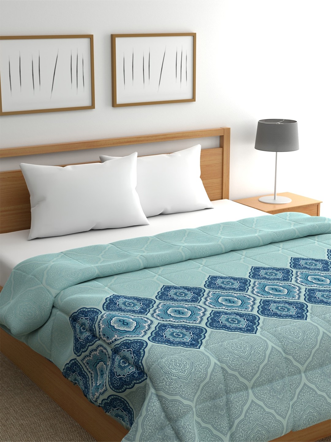

Home Ecstasy Blue Ethnic Motifs AC Room 150 GSM Cotton Double Bed Comforter