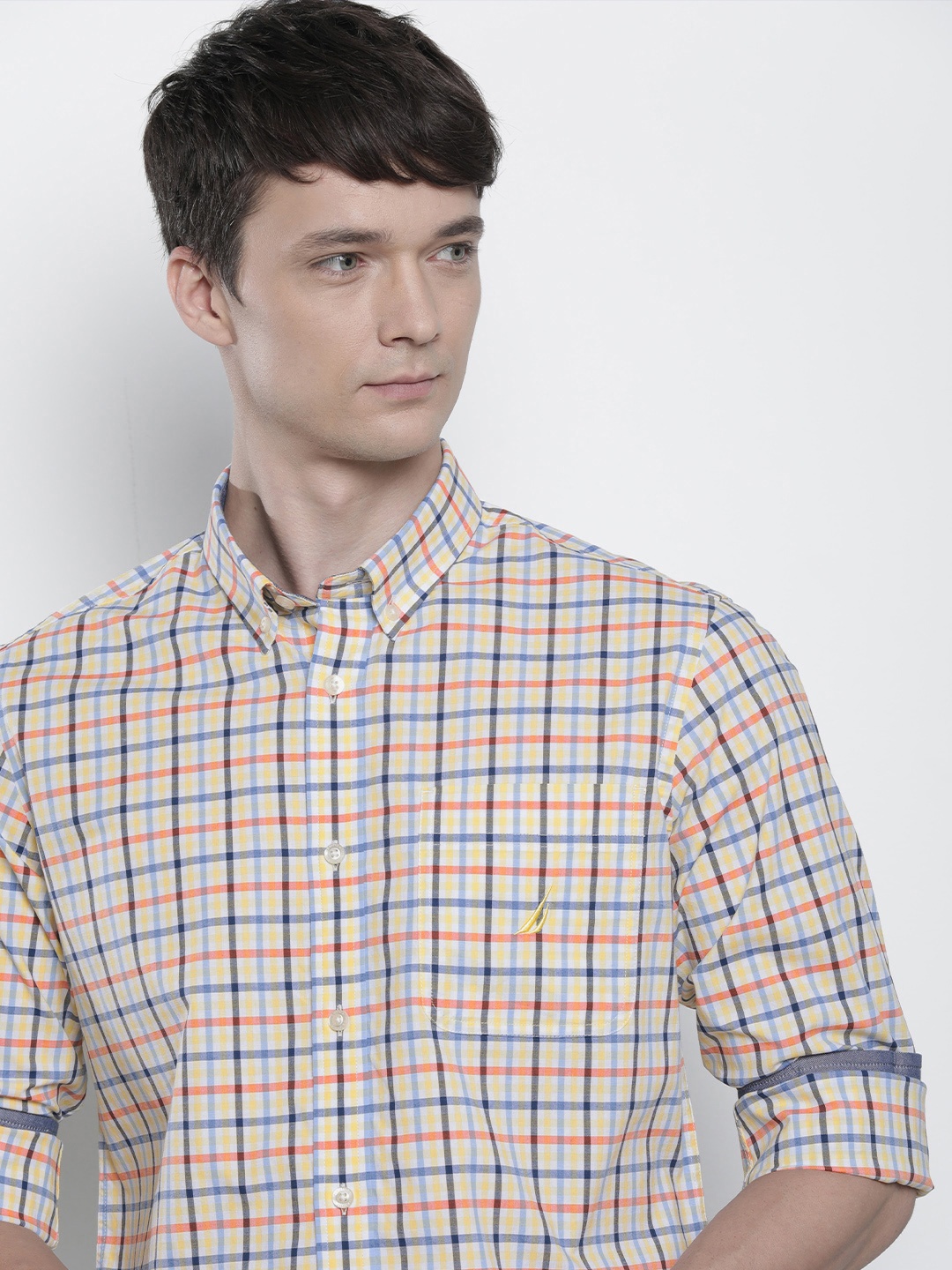 

Nautica Slim Fit Tartan Checked Casual Shirt With Chest Pocket, Yellow