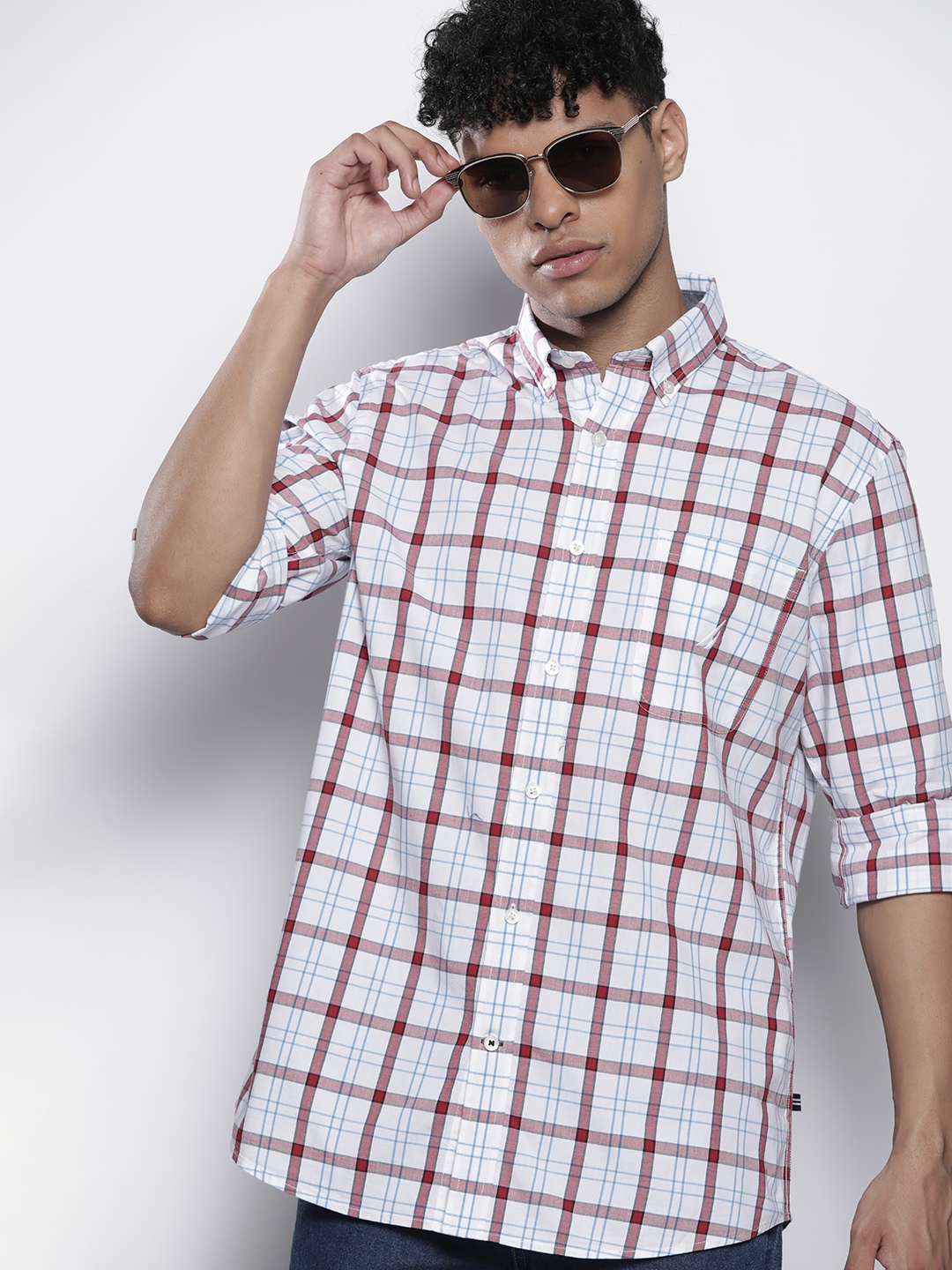 

Nautica Tartan-Checked Regular-Fit Casual Shirt, White