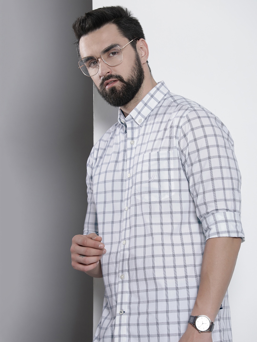 

Nautica Slim Fit Checked Casual Shirt, White