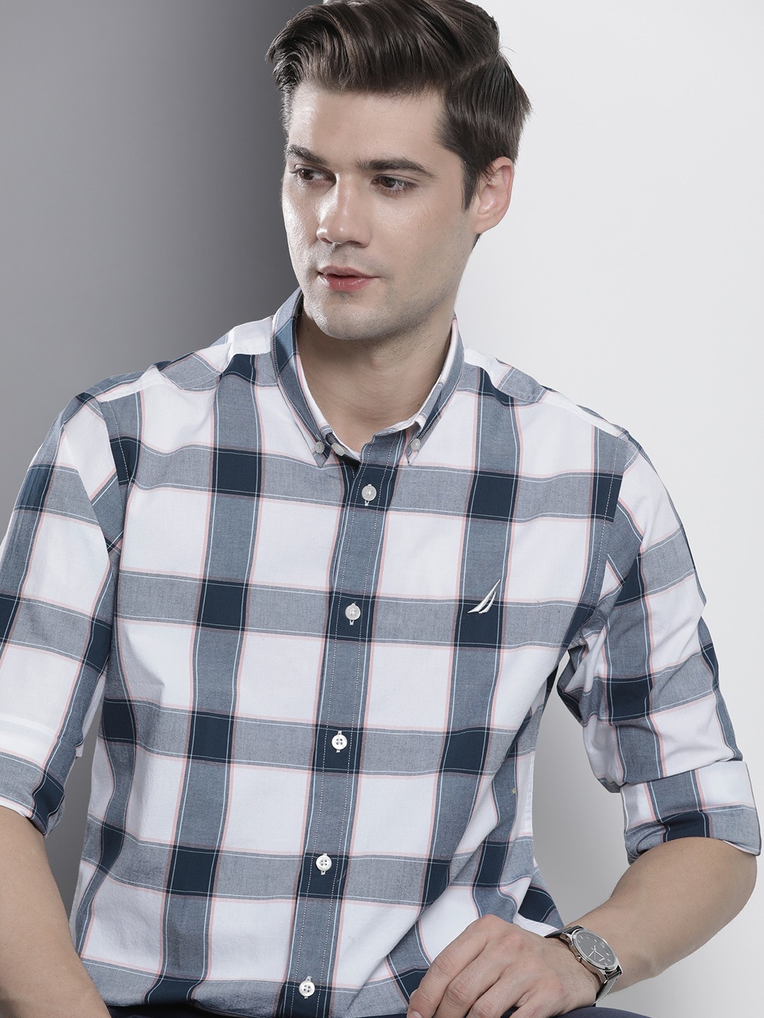 

Nautica Slim Fit Checked Casual Shirt, Navy blue