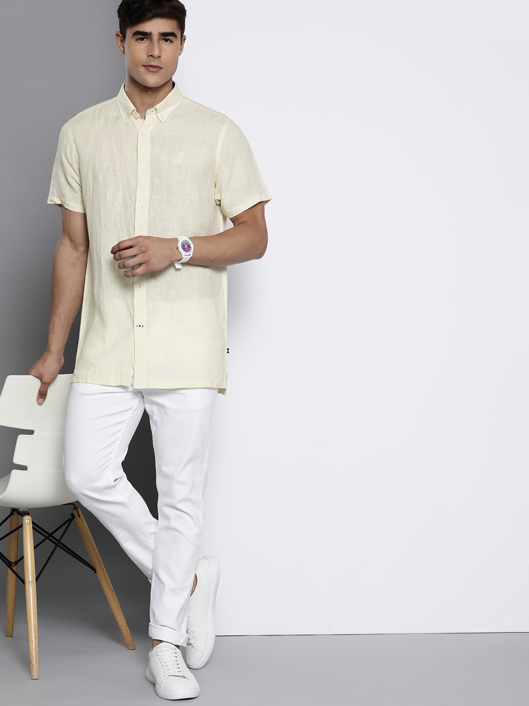 

Nautica Regular-Fit Longline Linen Casual Shirt, Cream