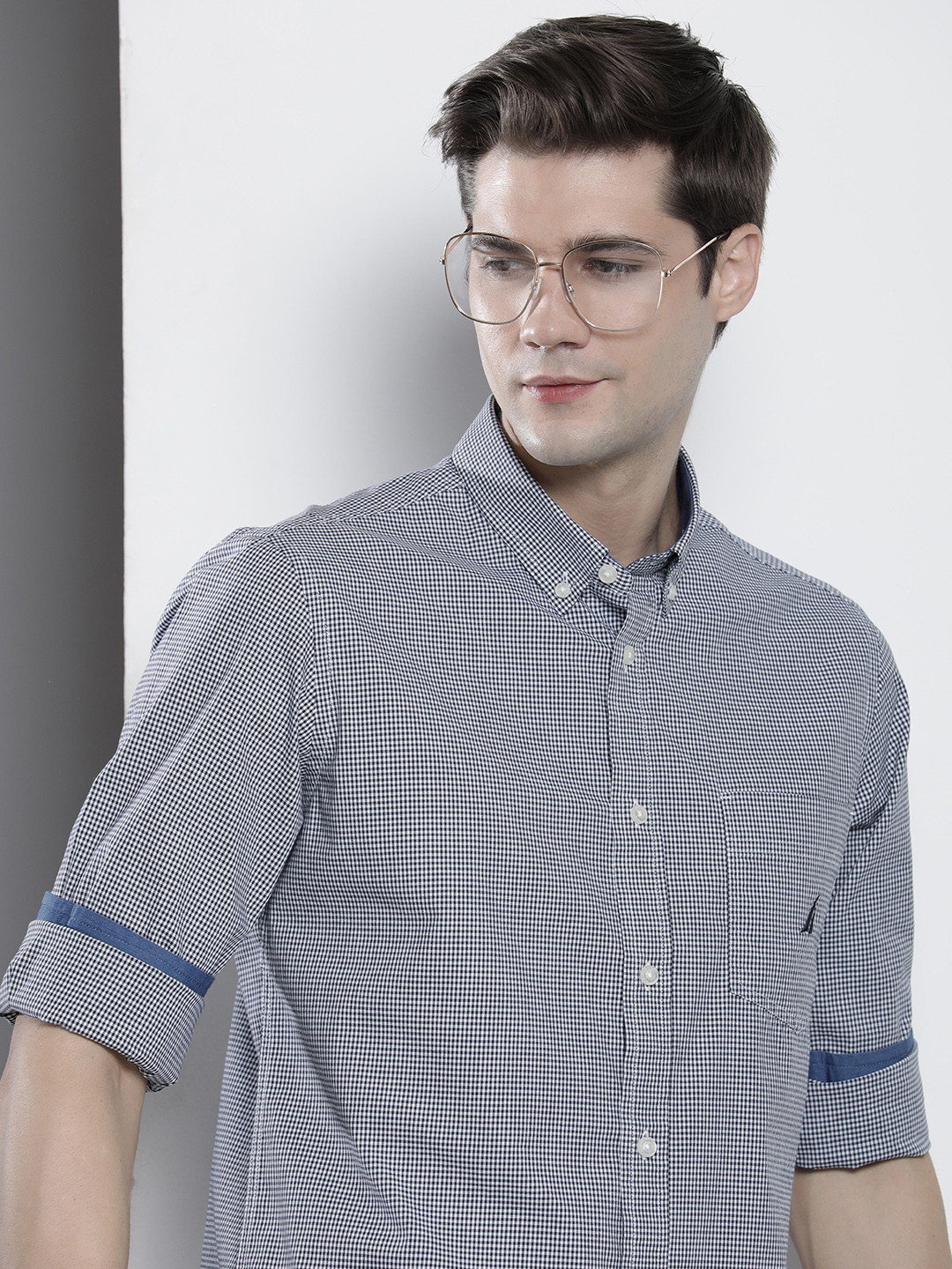 

Nautica Slim Fit Micro Checked Casual Shirt, Navy blue