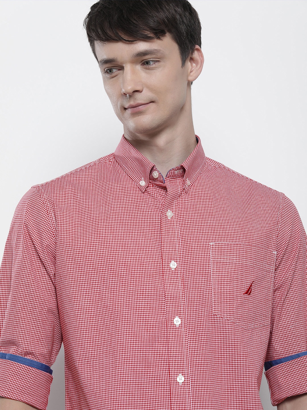 

Nautica Slim Fit Micro Checked Casual Shirt With Chest Pocket, Maroon