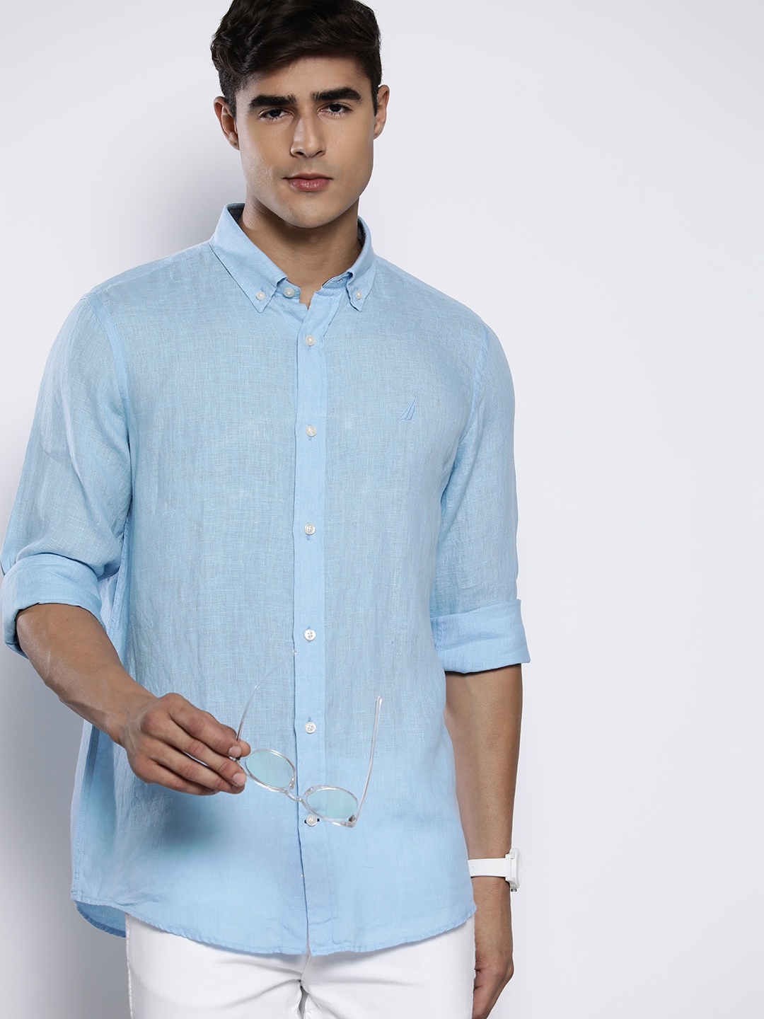 

Nautica Regular-Fit Longline Linen Casual Shirt, Blue
