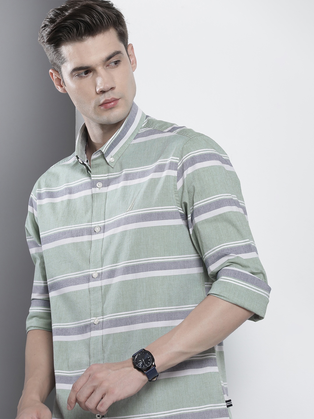 

Nautica Slim Fit Striped Casual Shirt, Green