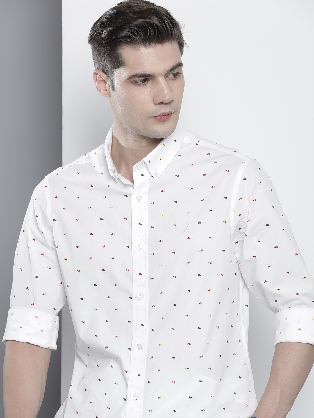 

Nautica Slim Fit Conversational Printed Casual Shirt, White