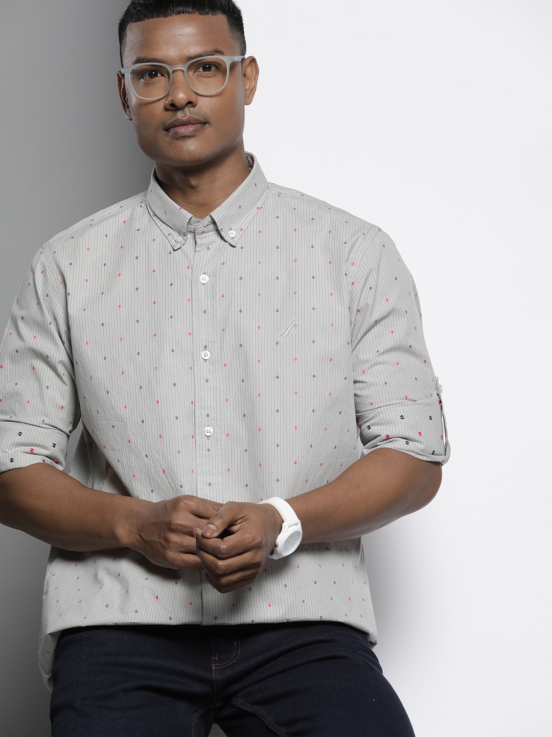 

Nautica Pure Cotton Striped Classic Casual Shirt, Grey
