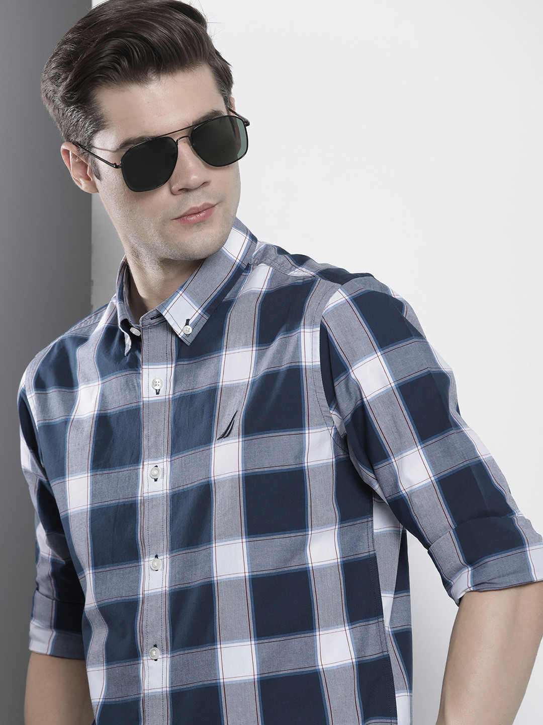 

Nautica Slim Fit Checked Casual Shirt, Navy blue