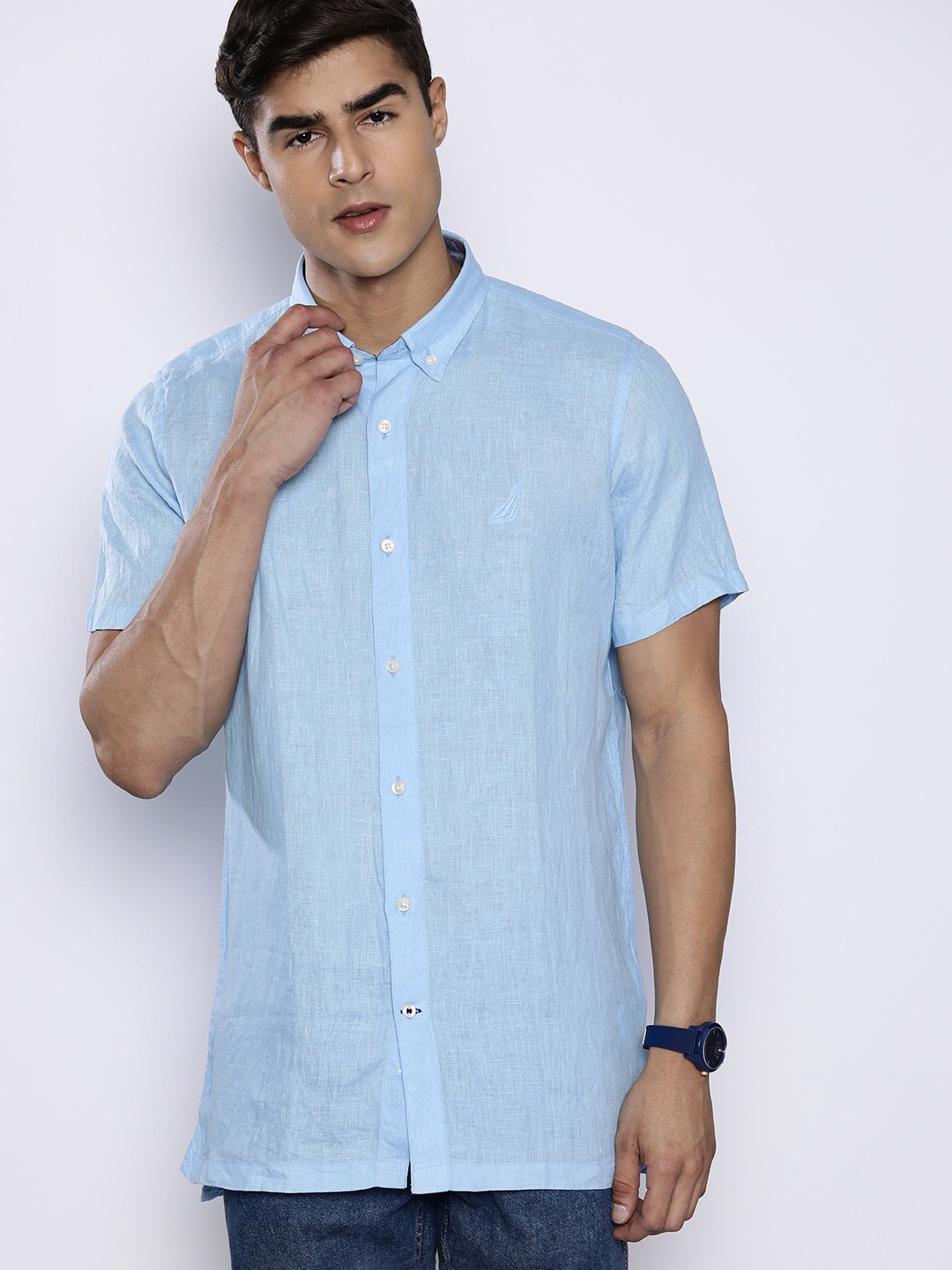 

Nautica Regular-Fit Longline Linen Casual Shirt, Blue