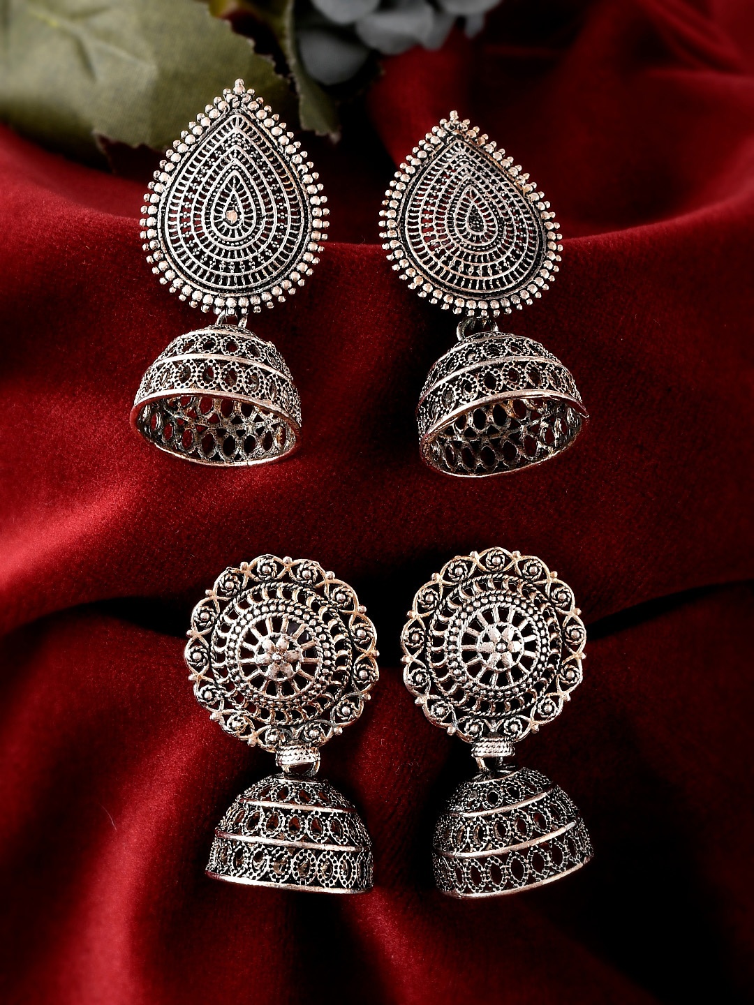

Silvermerc Designs Silver-Plated Contemporary Jhumkas Earrings