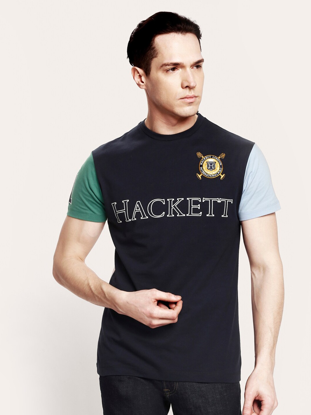 

HACKETT LONDON Men Typography Printed Pure Cotton T-shirt, Navy blue