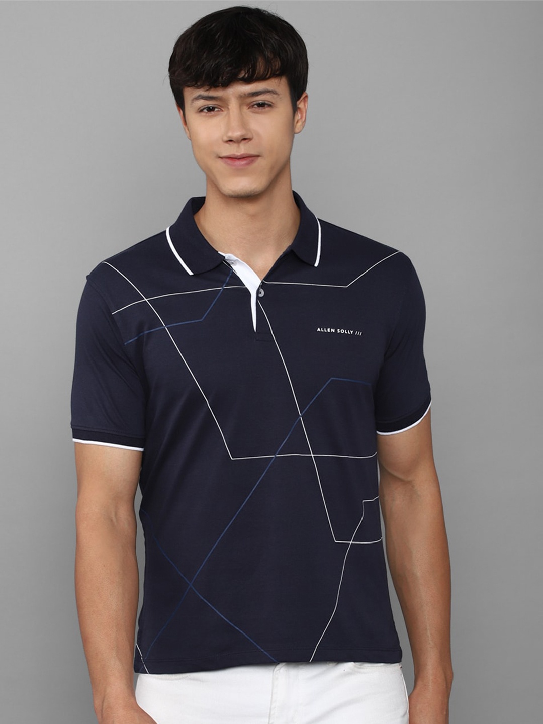 

Allen Solly Men Striped Polo Collar Cotton T-shirt, Navy blue