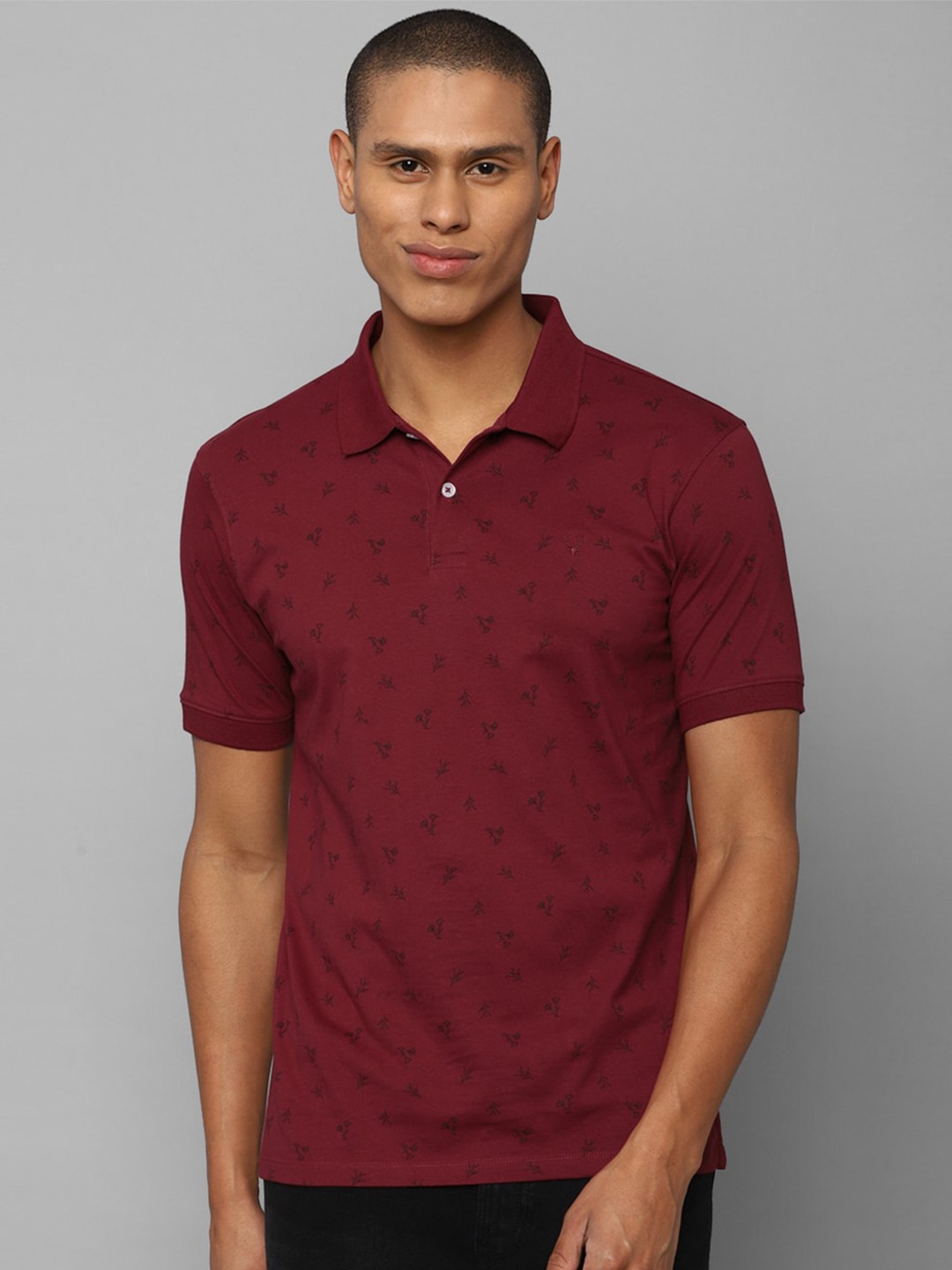 

Allen Solly Men Floral Printed Polo Collar Pure Cotton T-shirt, Maroon