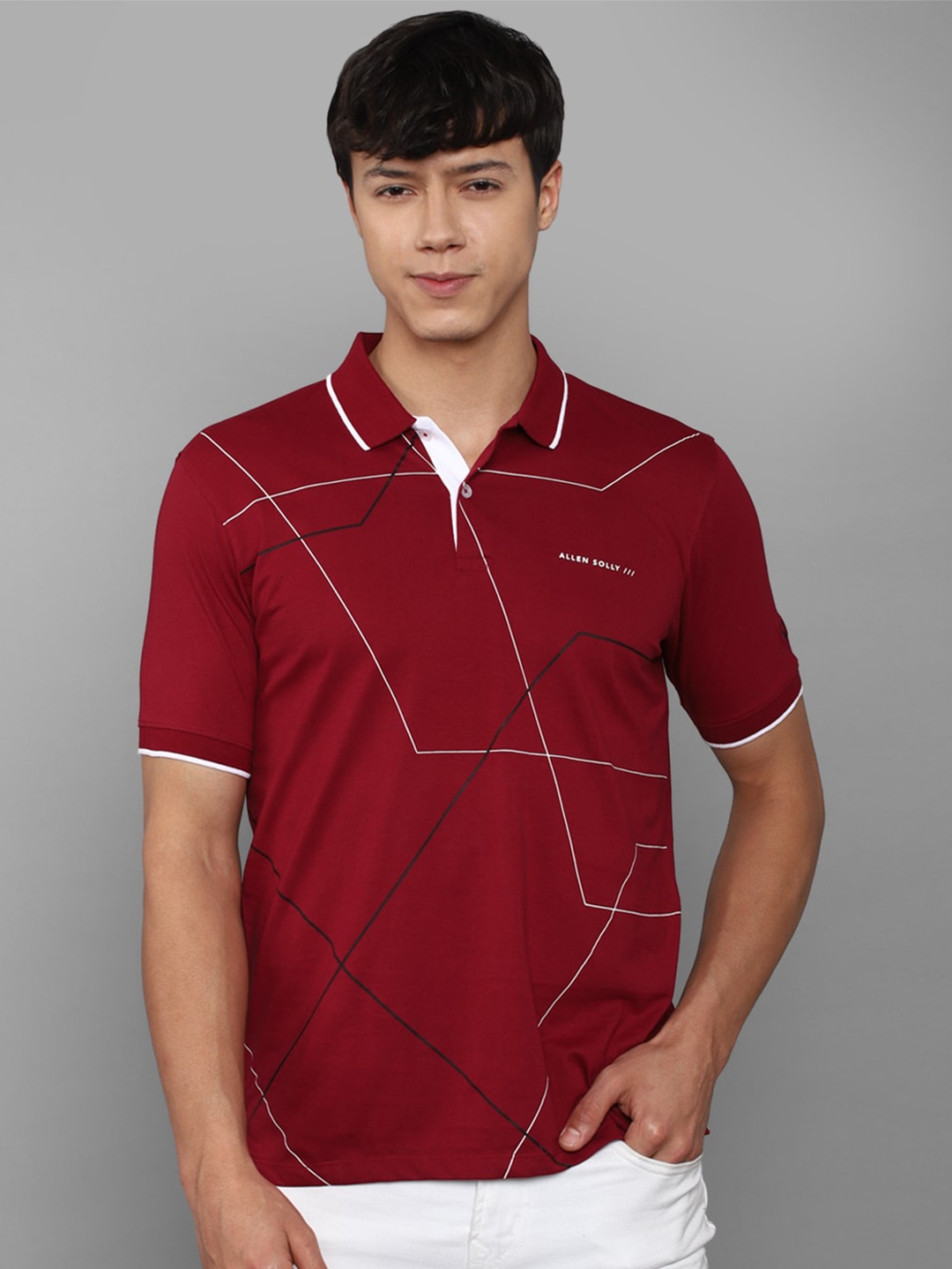 

Allen Solly Men Printed Polo Collar Pure Cotton T-shirt, Maroon