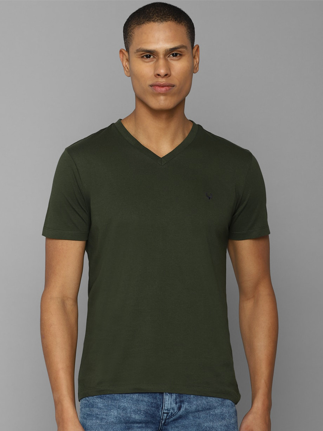 

Allen Solly Men V-Neck Cotton T-shirt, Olive