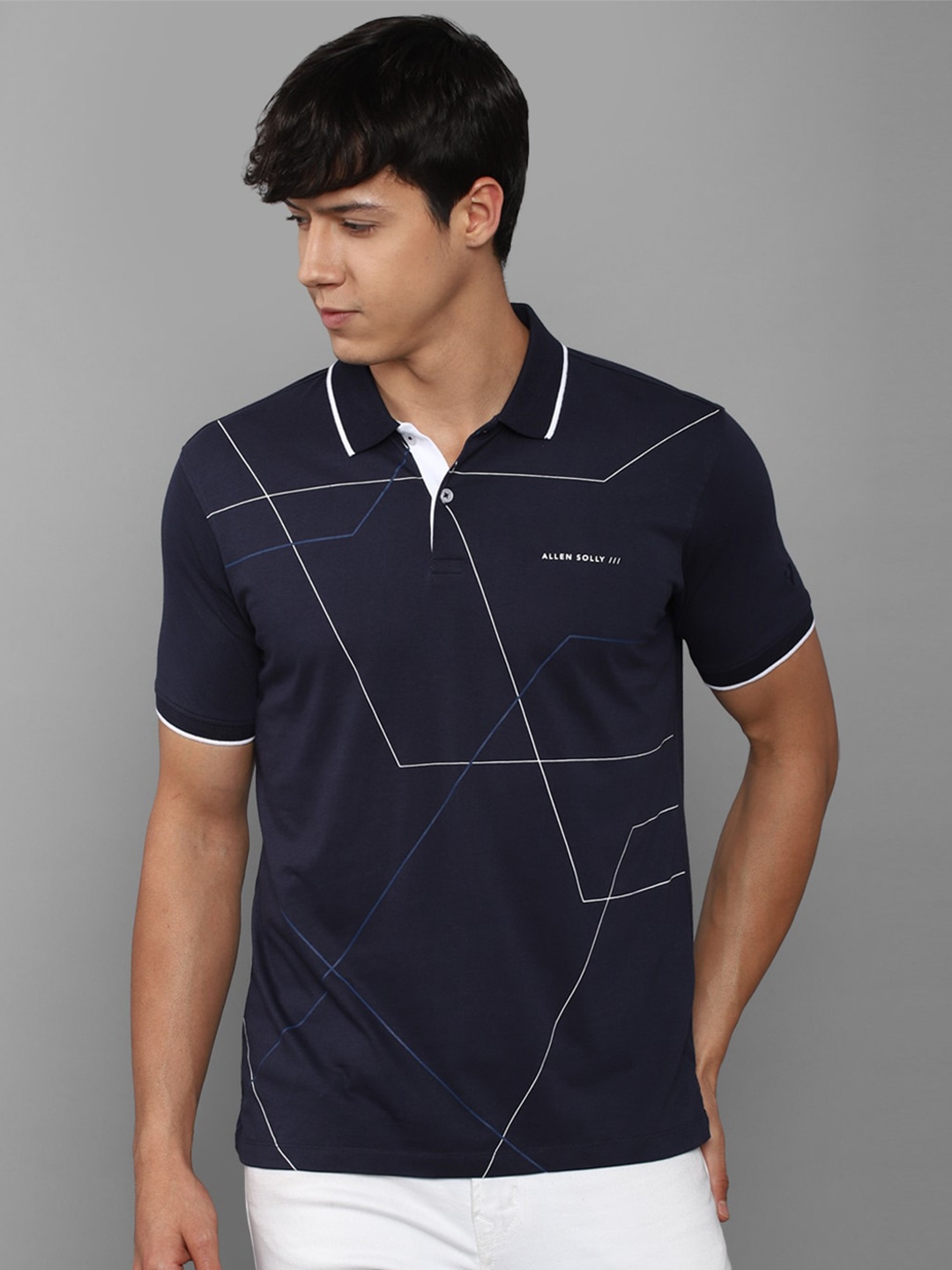 

Allen Solly Men Polo Collar Cotton T-shirt, Navy blue