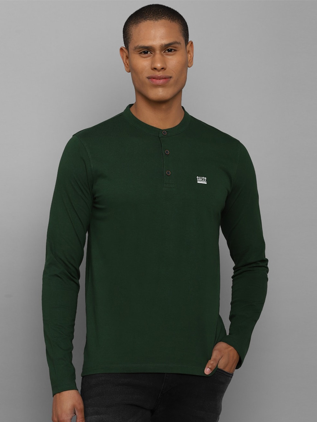 

Allen Solly Men Henley Neck Cotton T-shirt, Green