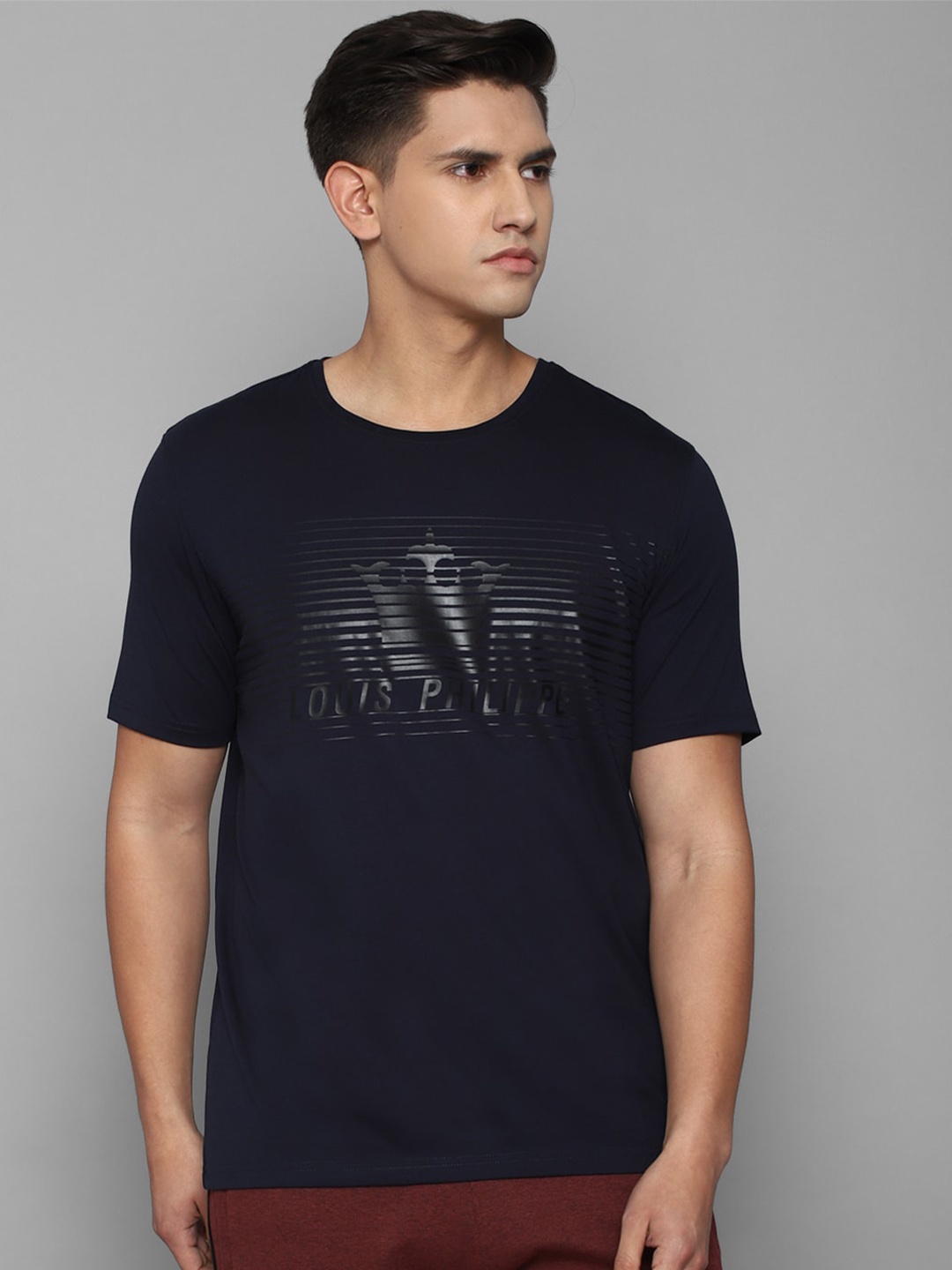 

Louis Philippe Men Typography Printed Cotton T-shirt, Navy blue