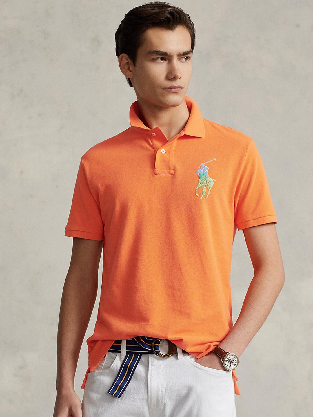 

Polo Ralph Lauren Men Orange Cotton Polo Collar T-shirt