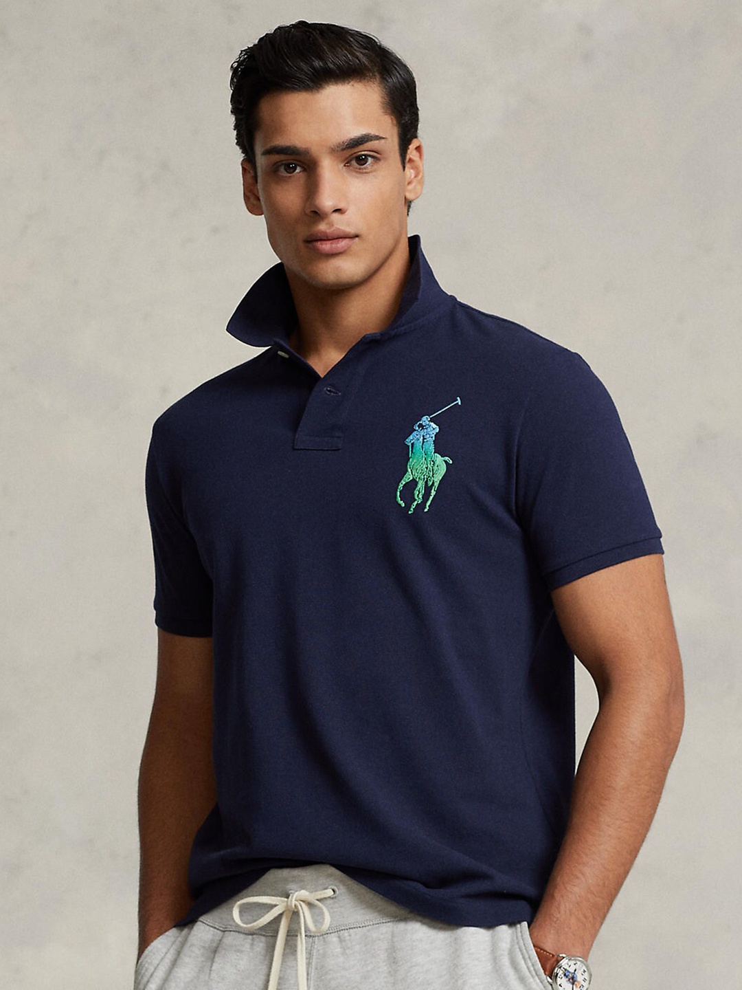 Polo Ralph Lauren Men Navy Blue Cotton Polo Collar T-shirt - buy at the ...