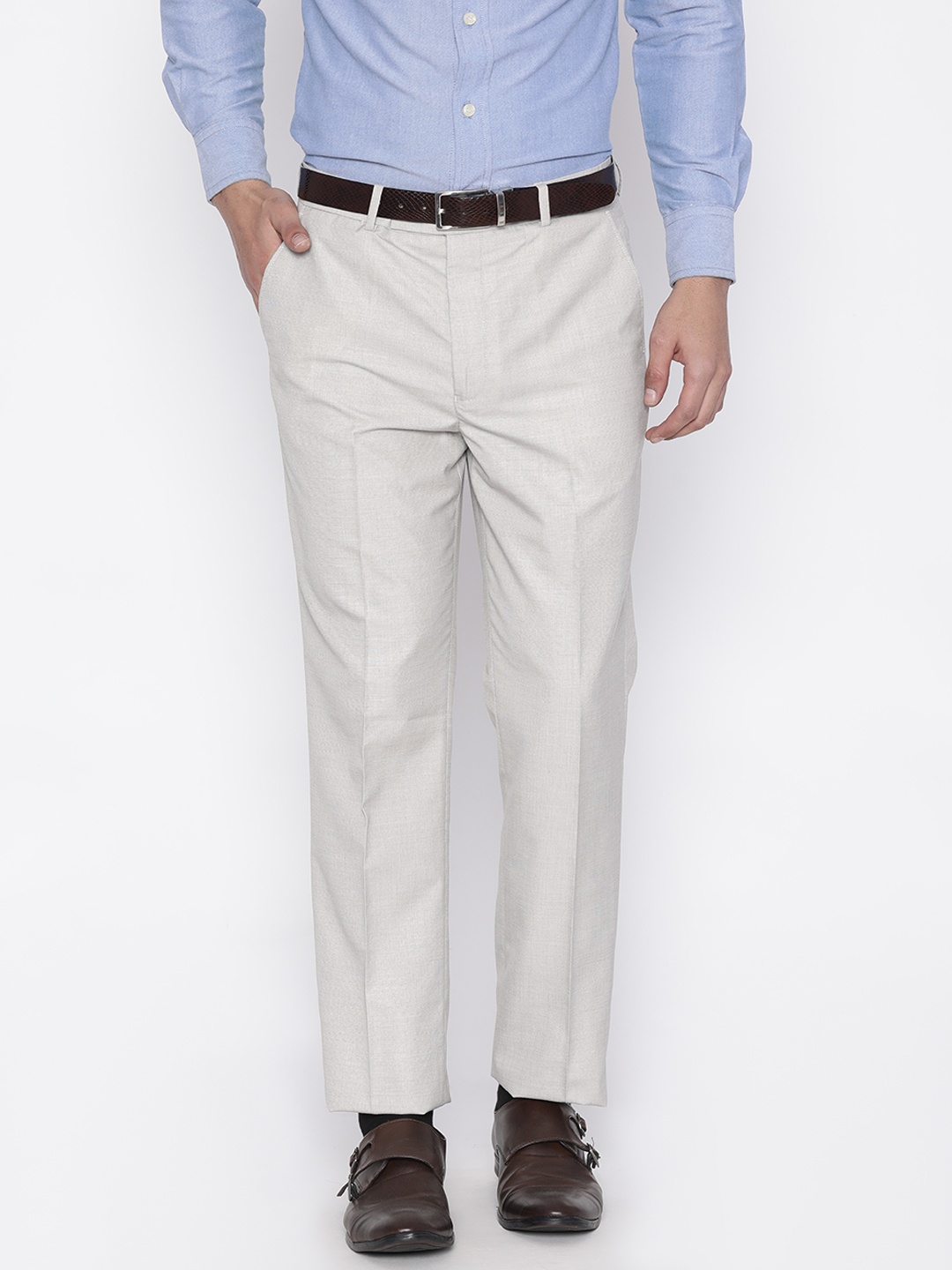 

CODE by Lifestyle Men Beige Super Slim Fit Solid Formal Trousers