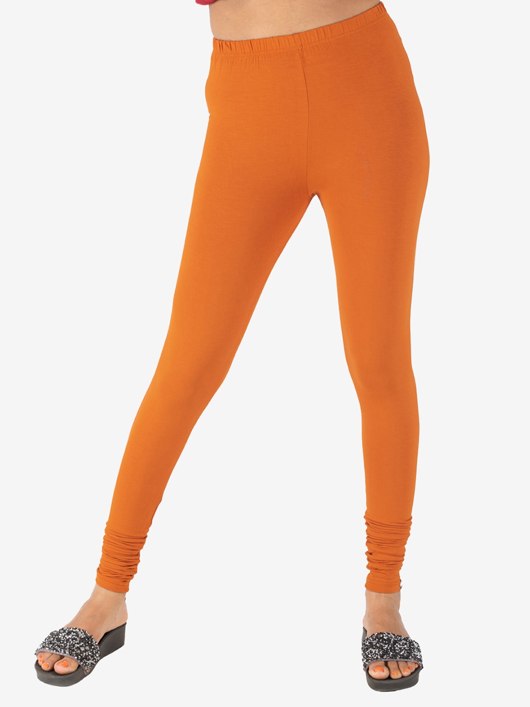 

indian flower Comfort-Fit Liva Cotton Churidar-Length Leggings, Orange