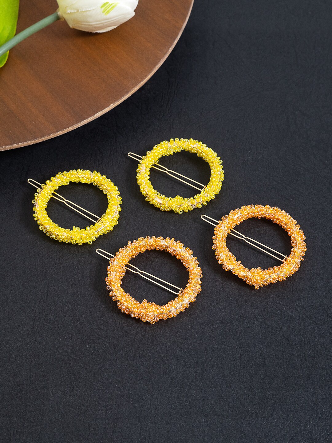 

Golden Peacock Women Set of 4 Embellished Hair Accessory Set, Yellow