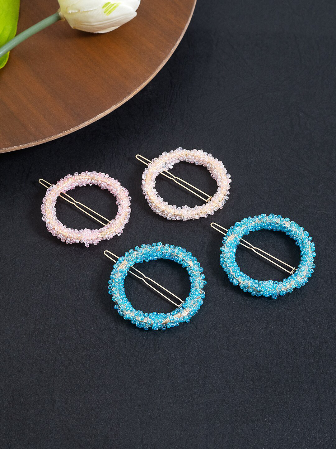 

Golden Peacock Women Set of 4 Embellished Hair Accessory Set, Blue
