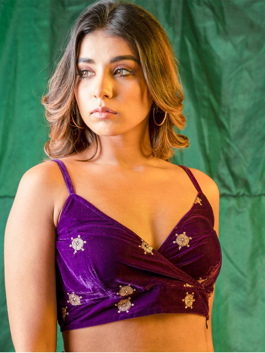 

NANGALIA RUCHIRA Embroidered Velvet Bralette Crop Top, Purple