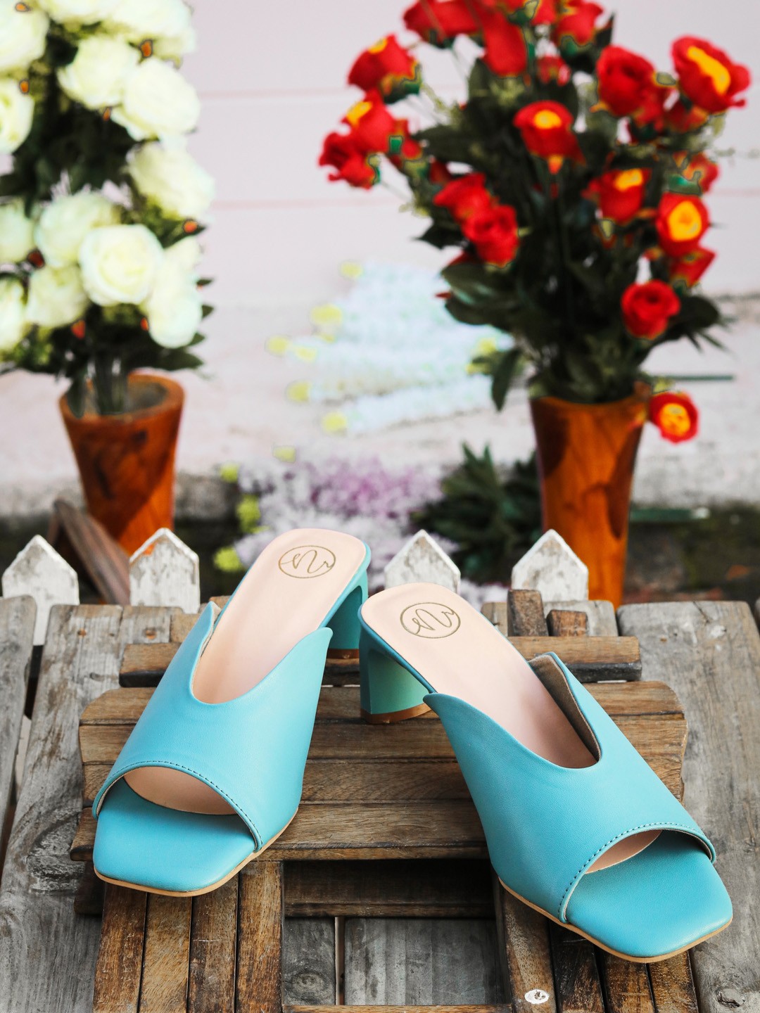 

NR By Nidhi Rathi Women Block Heels, Turquoise blue