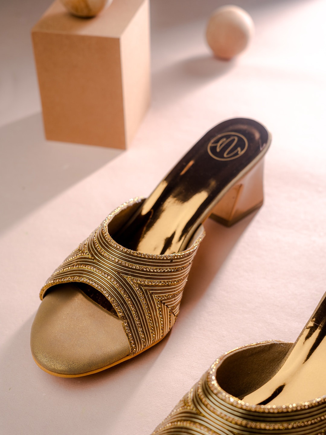 

NR By Nidhi Rathi Women Embellished Block Heels, Gold