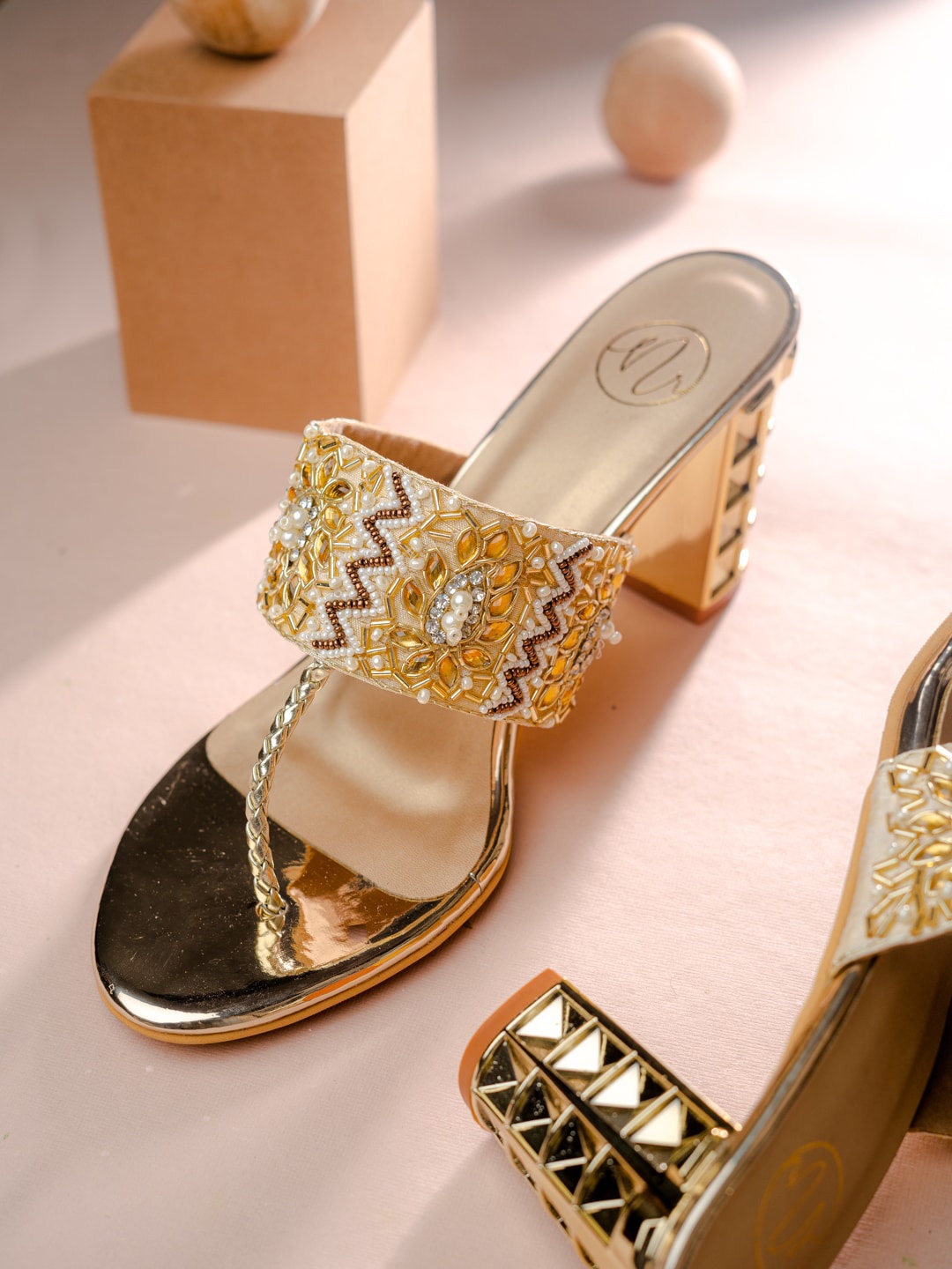 

NR By Nidhi Rathi Women Embellished Ethnic Block Heels, Gold