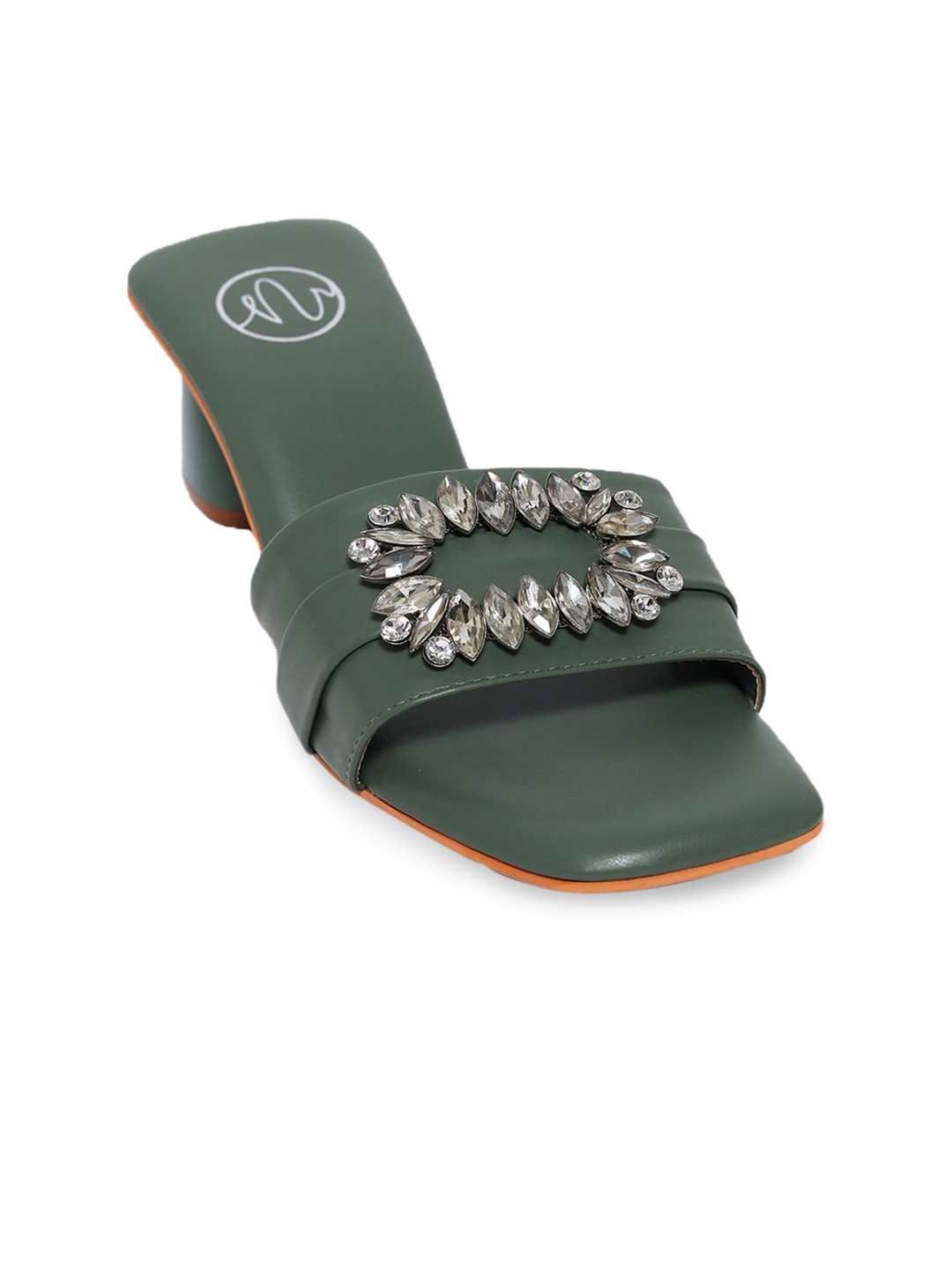 

NR By Nidhi Rathi Embellished Block Heels, Olive