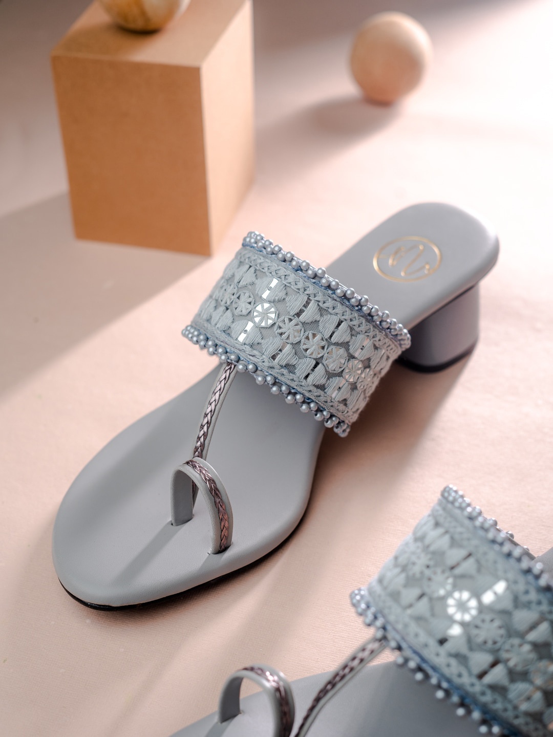 

NR By Nidhi Rathi Embellished Block Heels, Grey