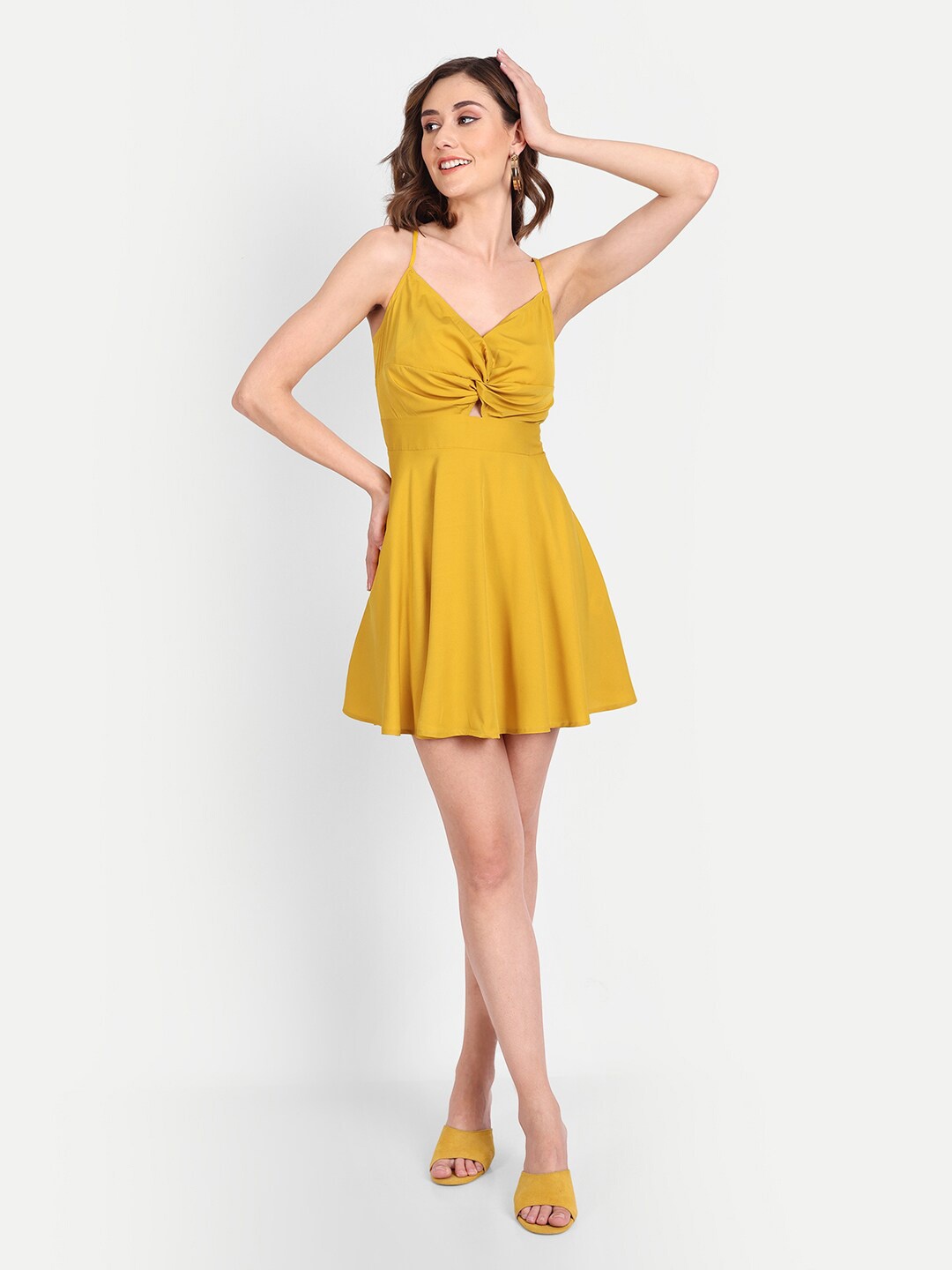 

ESSQUE Yellow Sleeveless Mini Fit & Flare Dress