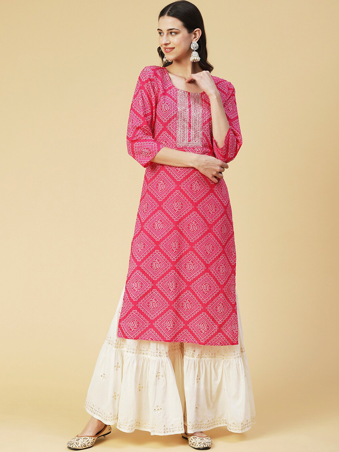 

FASHOR Bandhani Printed Cotton Kurta, Pink