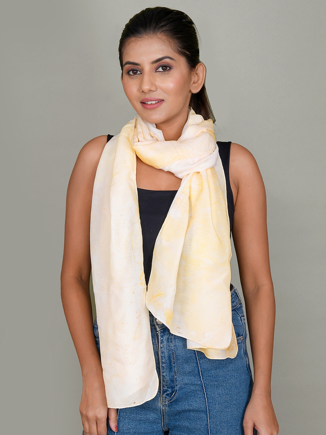 

Kesarya Women Abstract Printed Cotton Scarf, Yellow