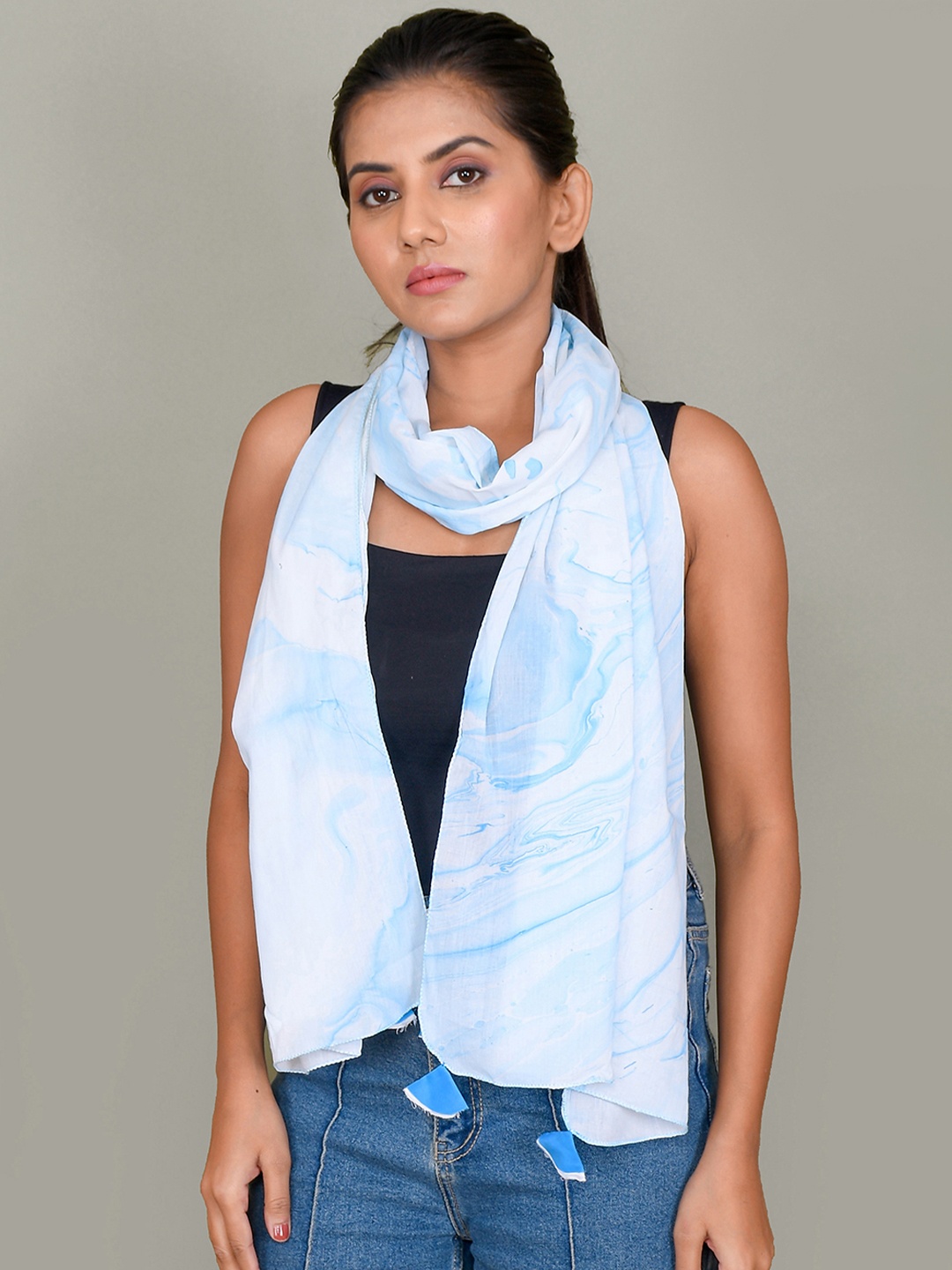 

Kesarya Women Abstract Printed Cotton Scarf, Blue