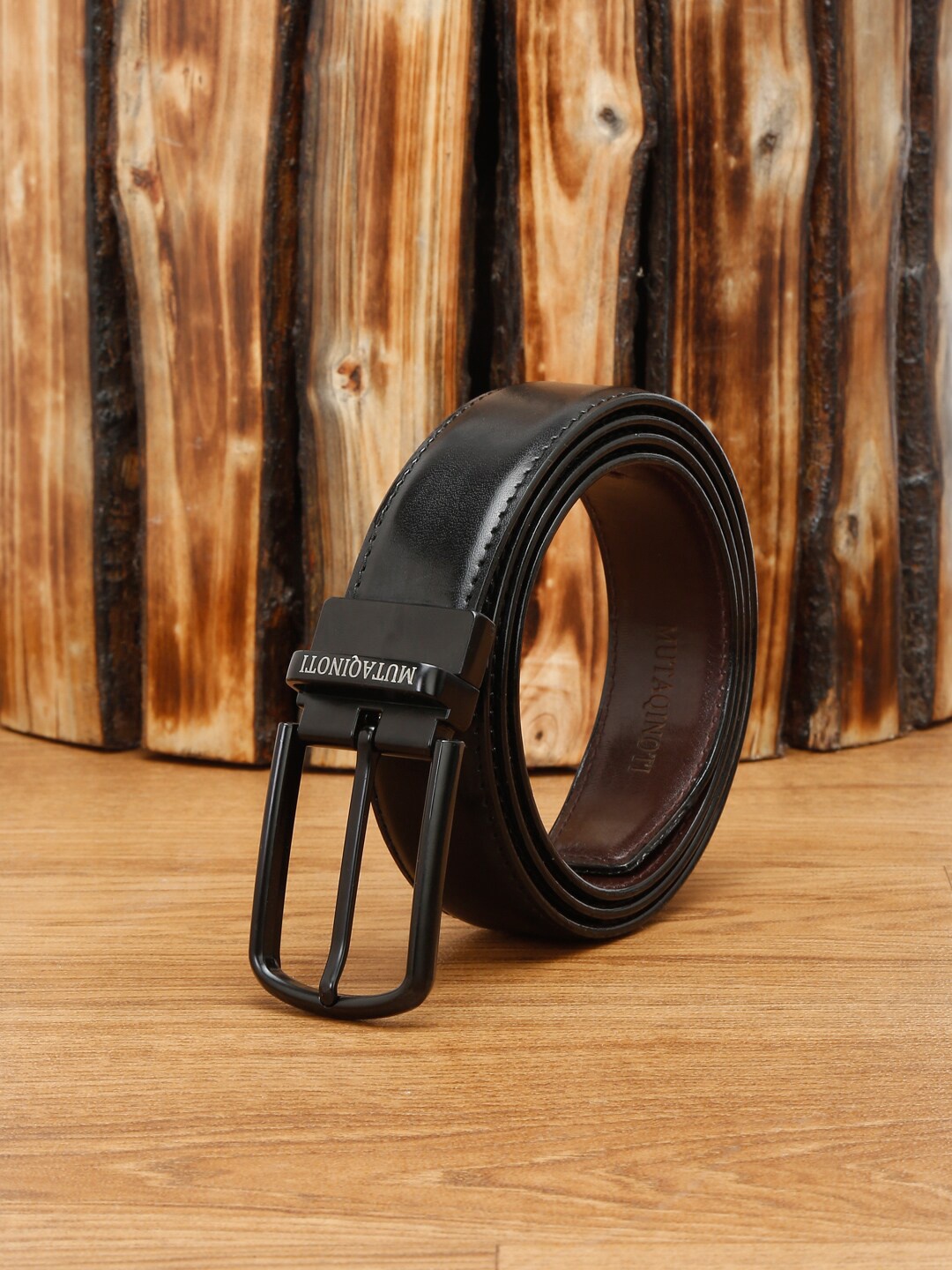 

MUTAQINOTI Men Reversible Leather Formal Belt, Black