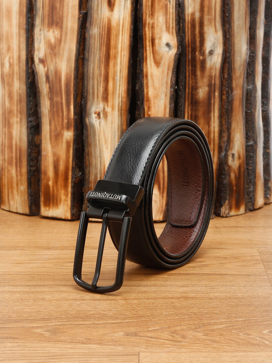 

MUTAQINOTI Men Reversible Leather Formal Belt, Black