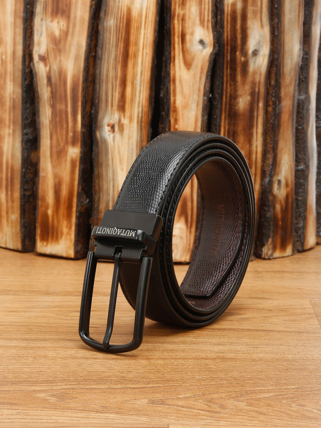 

MUTAQINOTI Men Reversible Leather Formal Belt, Black