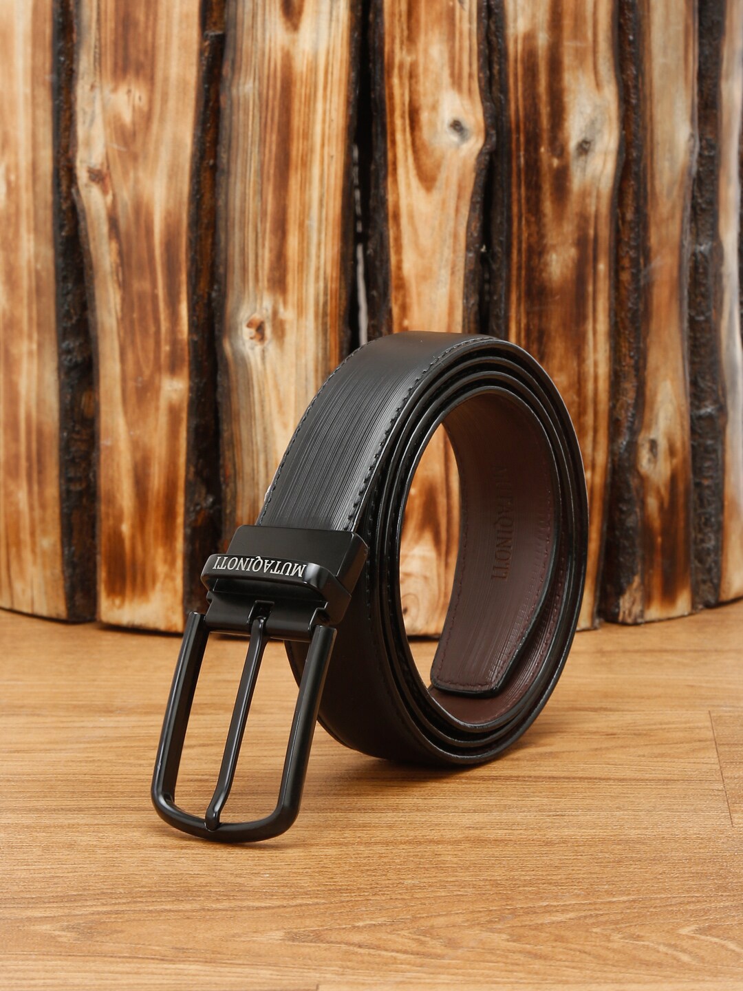 

MUTAQINOTI Men Reversible Leather Formal Belt, Black