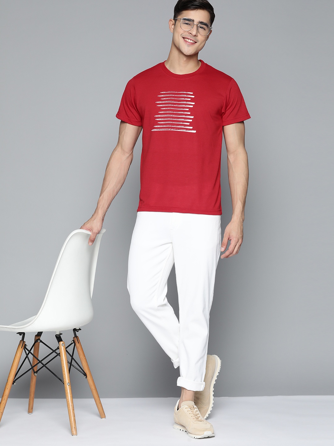 

HERE&NOW Men Striped T-shirt, Red