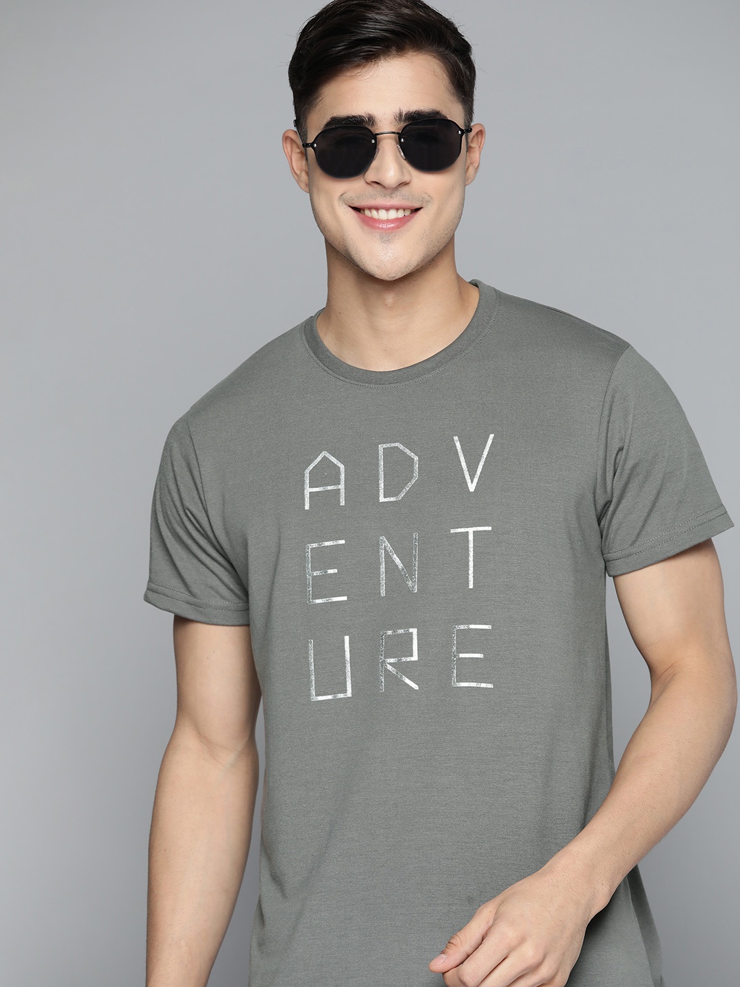 

HERE&NOW Men Typography Printed T-shirt, Grey