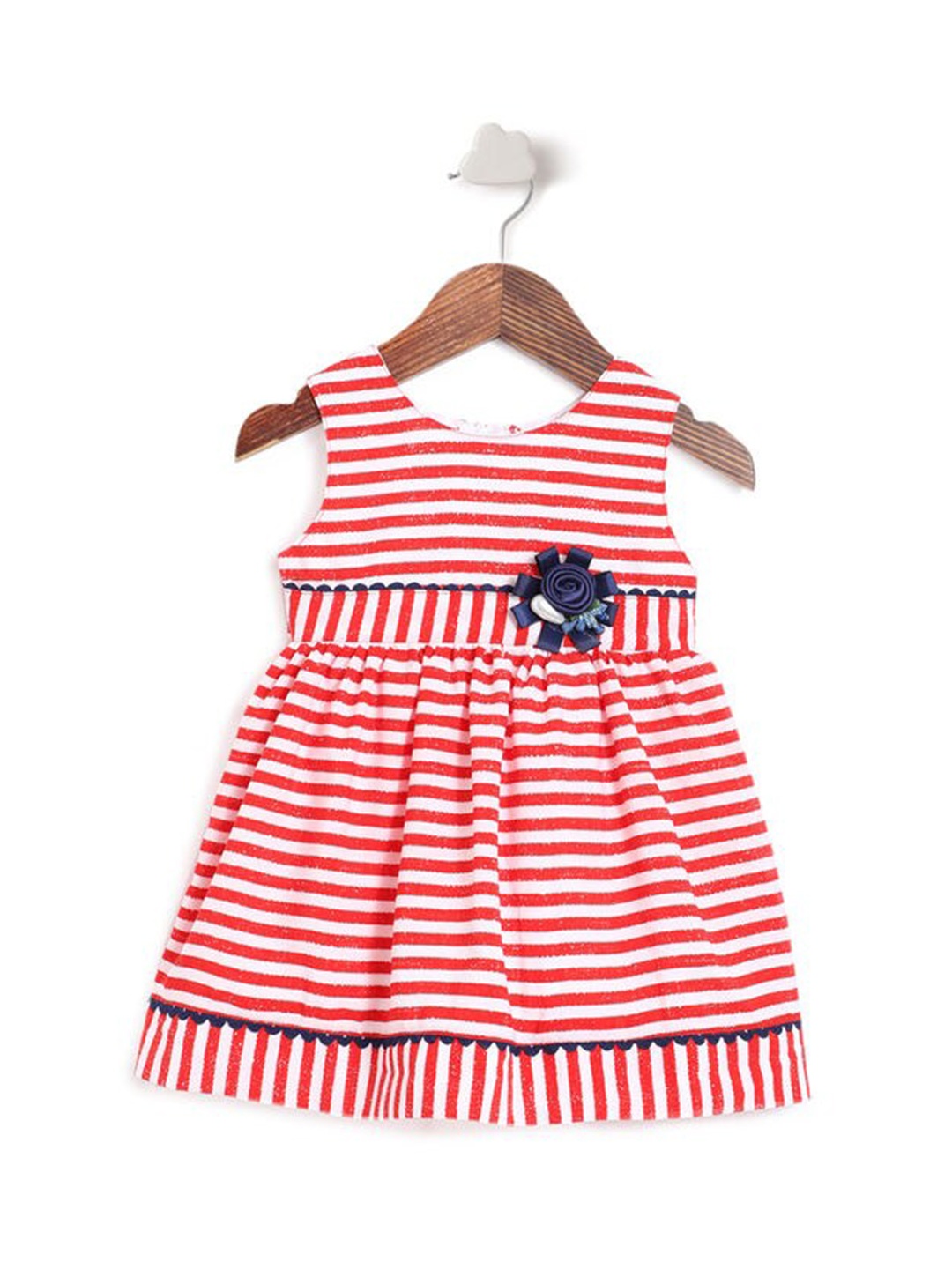 

The Magic Wand Round Neck Striped Dress, Red