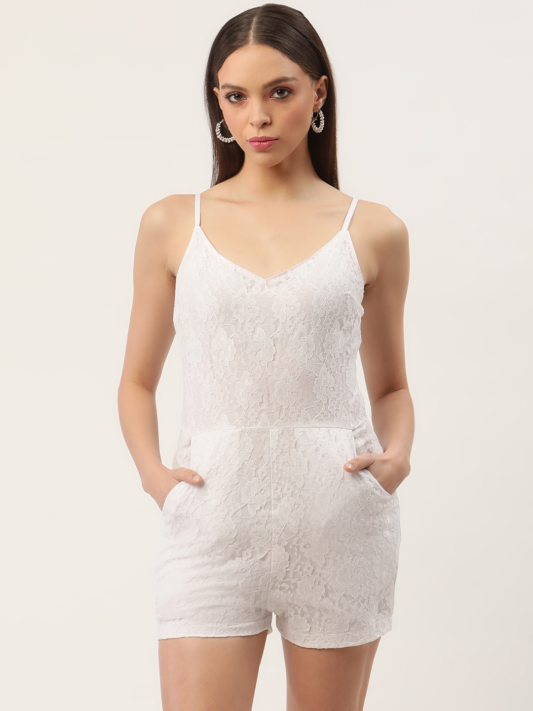 

Sleek Italia Lace Inserts Playsuit, White