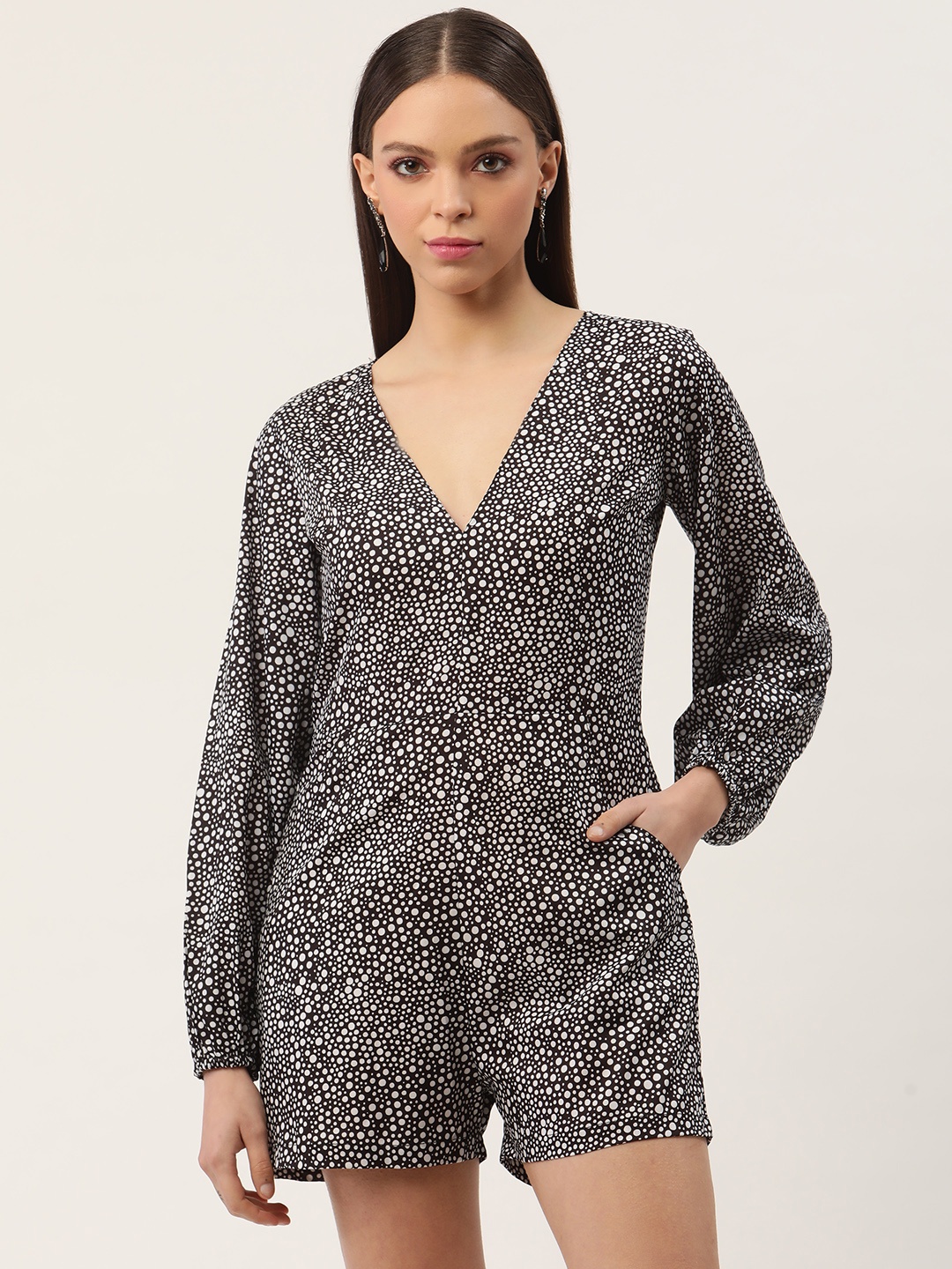 

Sleek Italia Micro-Ditsy Printed Playsuit, Black