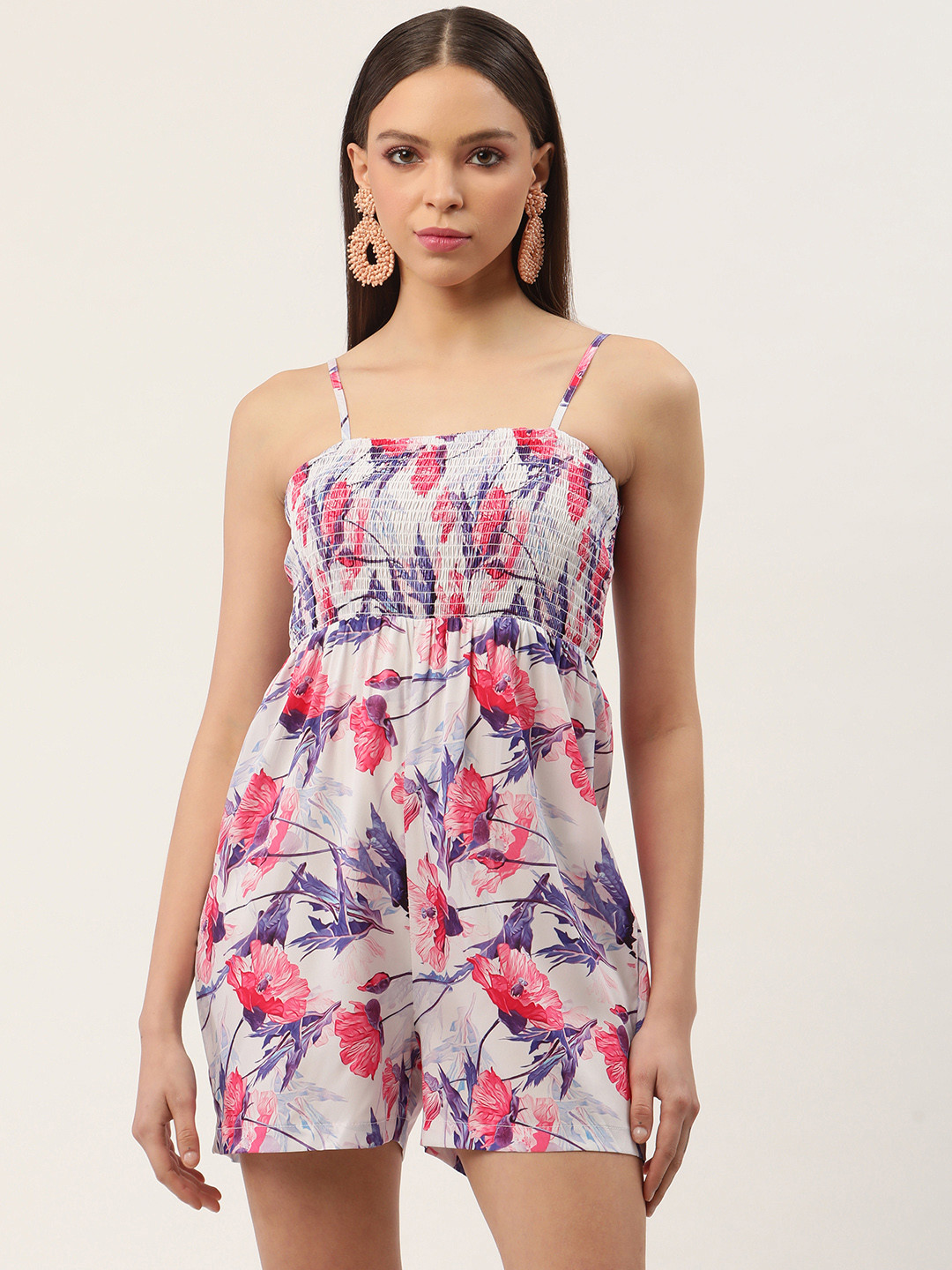 

Sleek Italia Floral Printed Smocked Playsuit, Purple